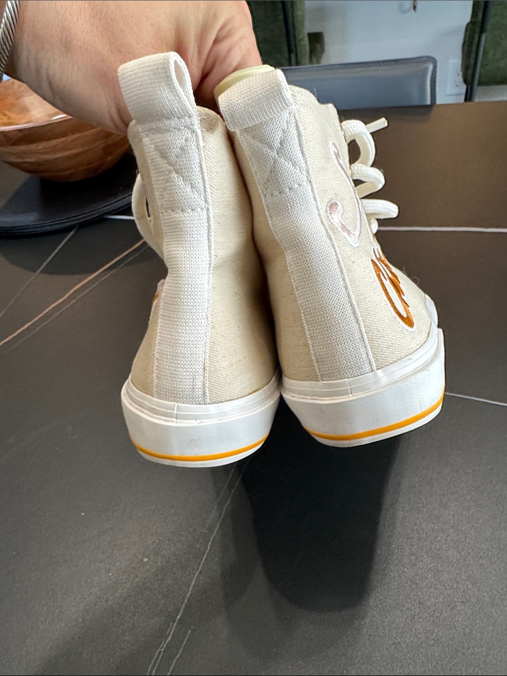 See By Chloé Cream High-Top Canvas Sneakers with Gold Script - Picture 7 of 12